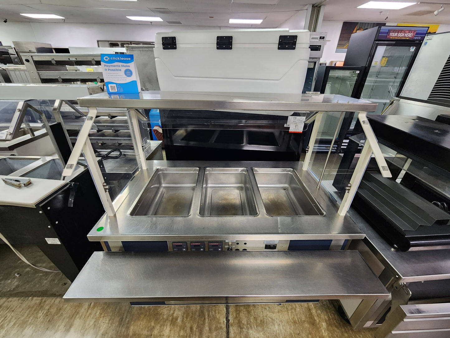 Used 3 Open Well Digital Controls Steam Table w/under cabinet storage