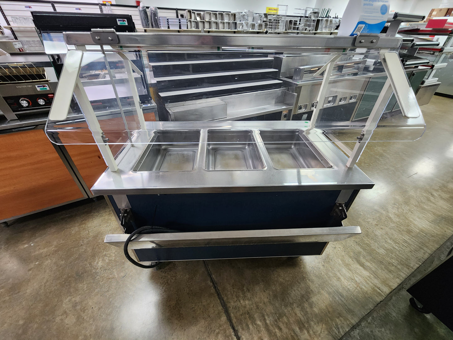 Used 3 Open Well Digital Controls Steam Table w/under cabinet storage