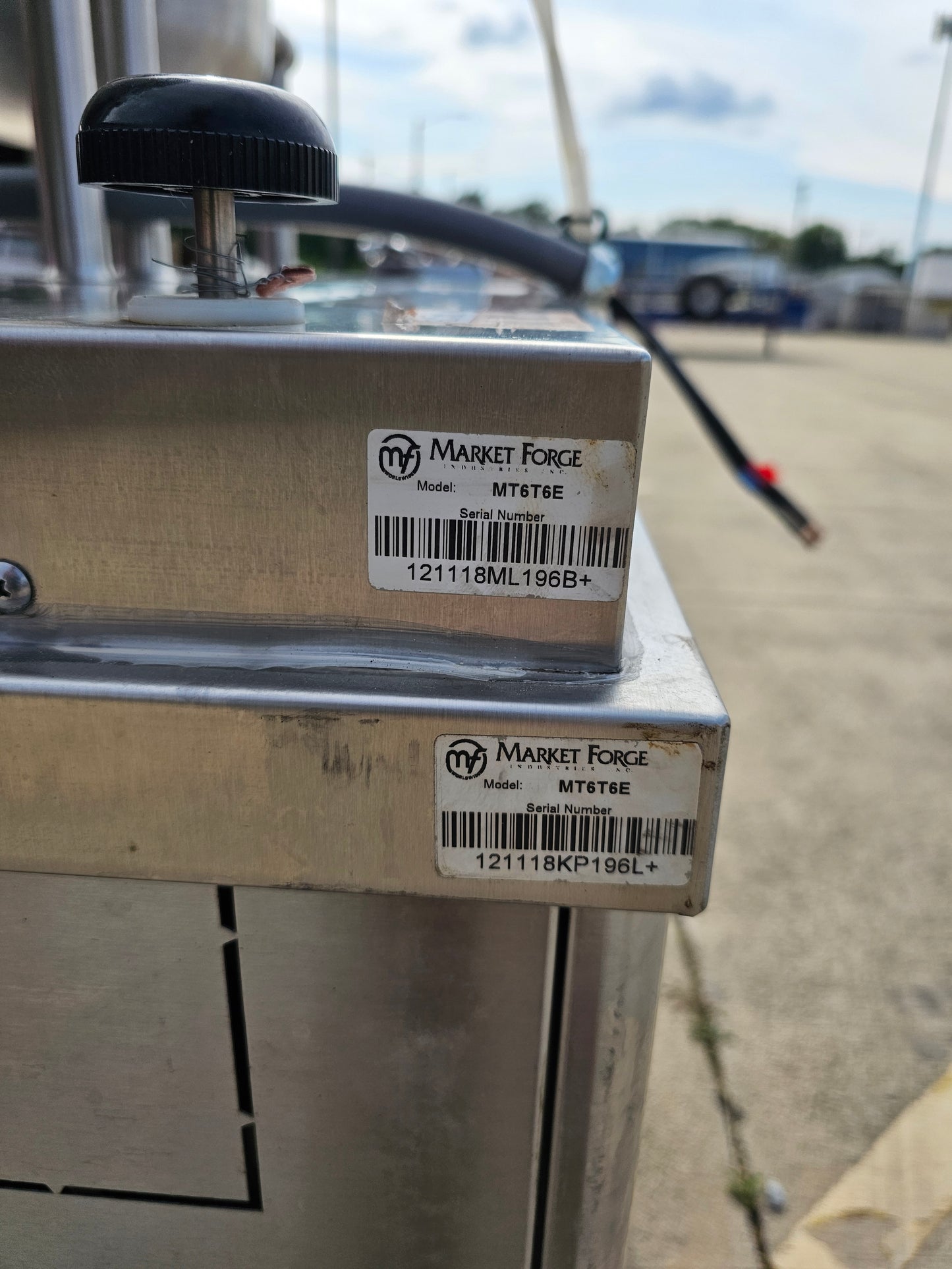 Used 2018 36" Market Forge MT6T6E Dual 6gal SS Tilting Steam Kettles w/Cabinet 208V 3Ph