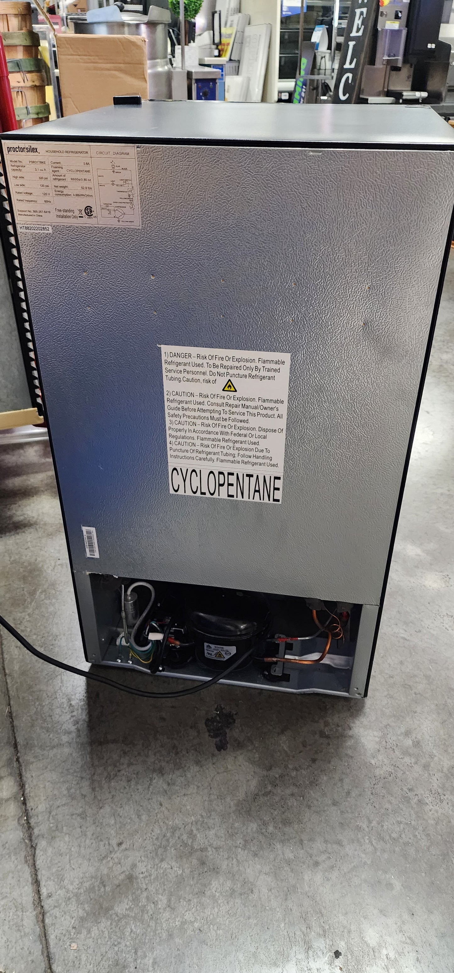 Used Proctor|Silex PSR31TBKE Compact Refrigerator w/ Reversible Double Door Top Mounted Freezer, 3.1 Cubic Feet, Black 120V