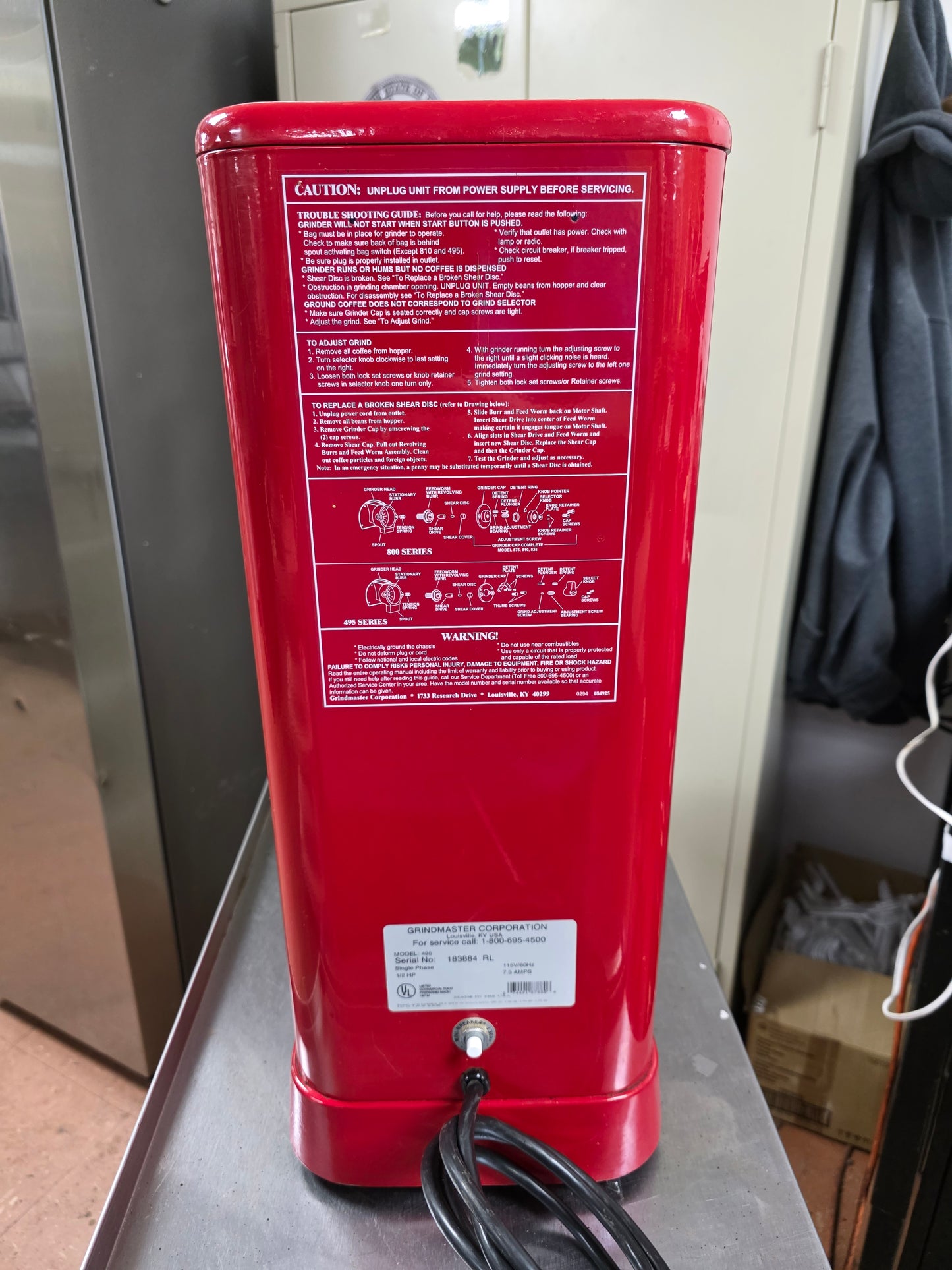 Used Grindmaster 495 Adjustable Commercial Coffee Grinder 115V - RLC