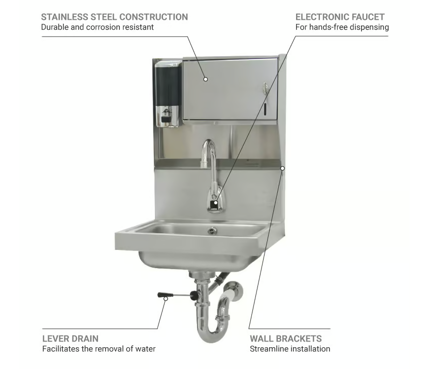 New Advance Tabco 7-PS-81 Wall Mount Commercial Touchless Hand Sink w/ 14"L x 10"W x 5"D Bowl, Electronic Faucet