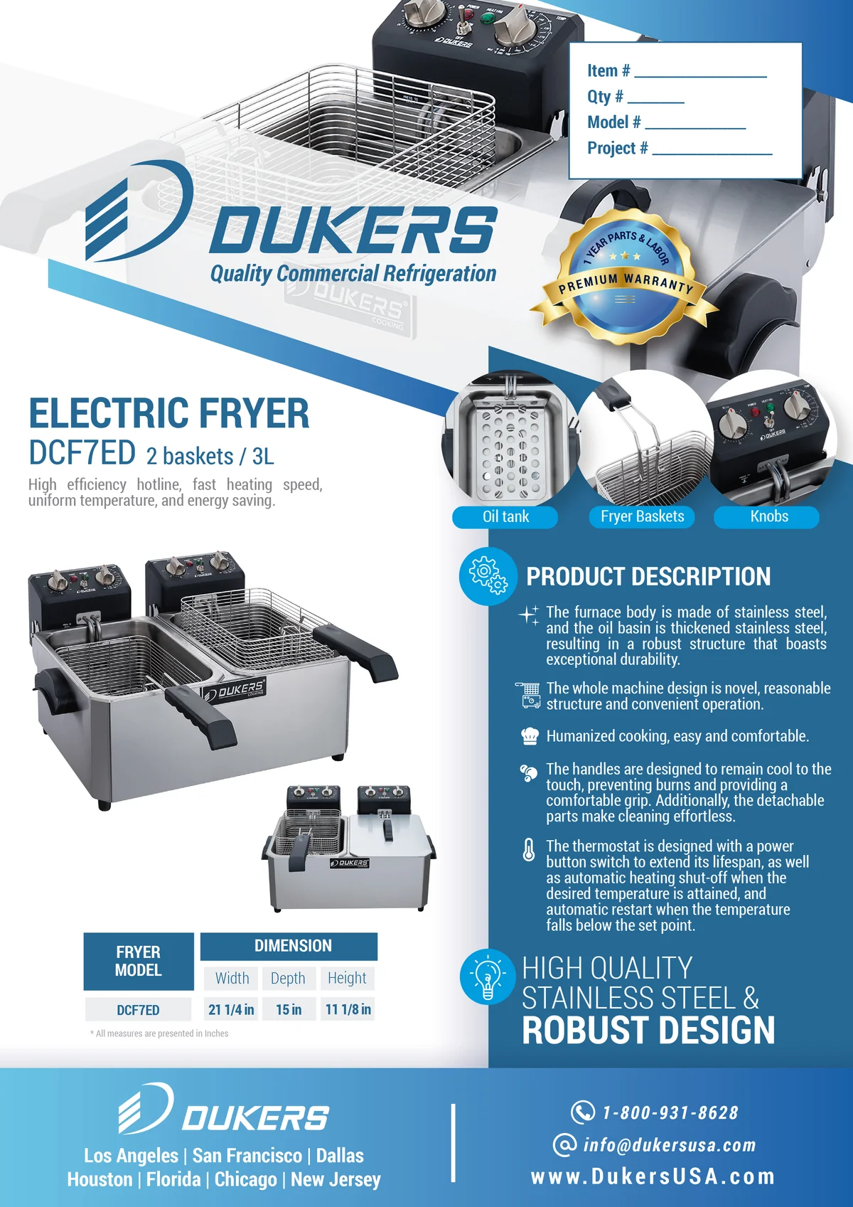 New Dukers - DCF7ED, 14lb Two Basket Electric Countertop Deep Fryer