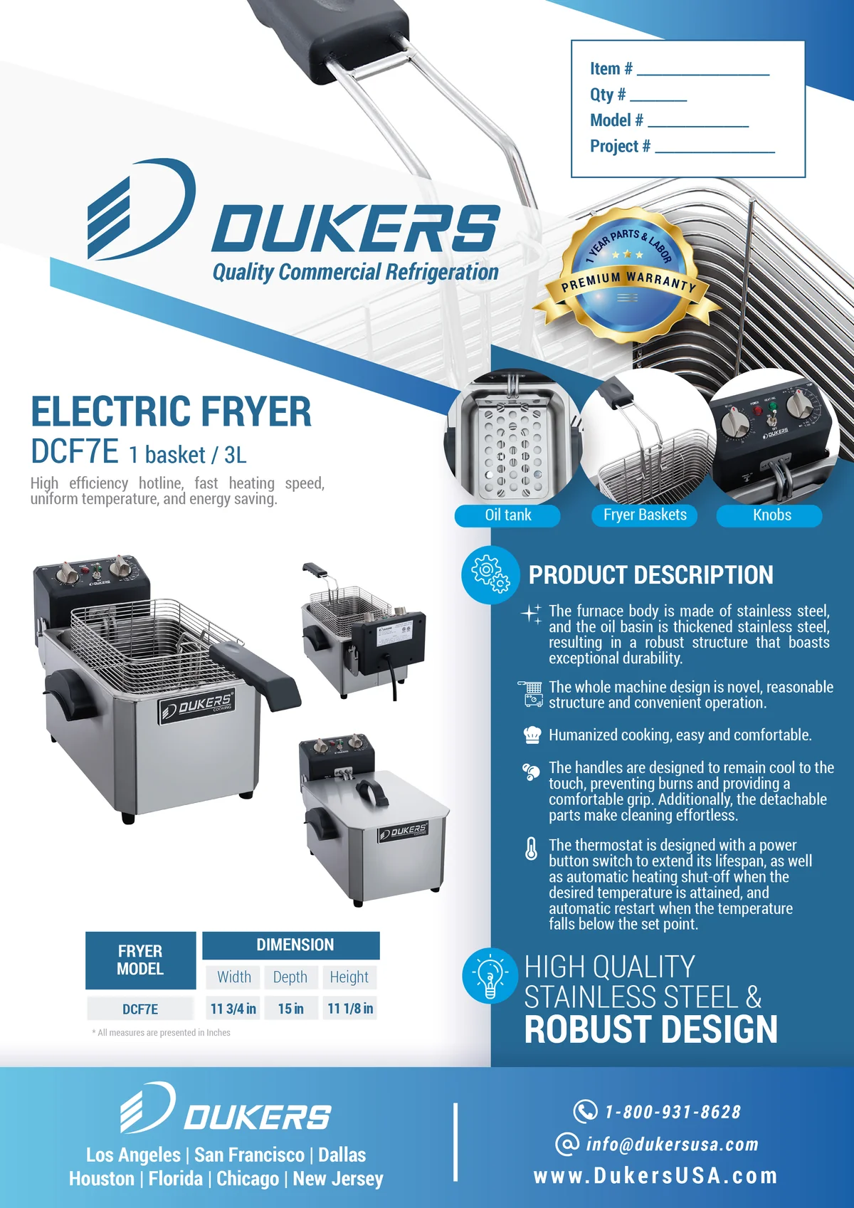 New Dukers - DCF7E, 7lb Single Basket Electric Countertop Deep Fryer 120V