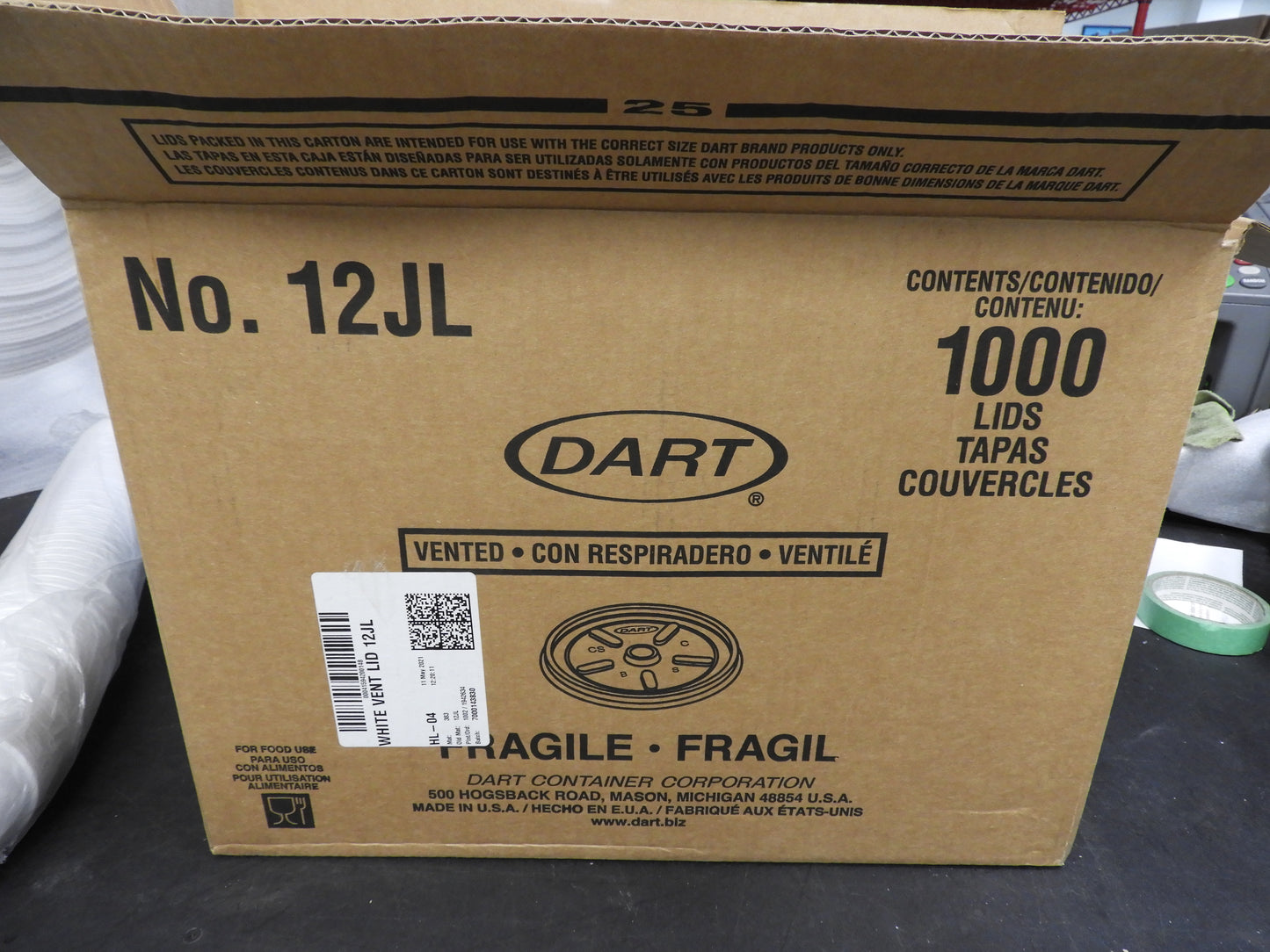 New Dart 12JL White Vented Lid for Hot Items - 600 pieces