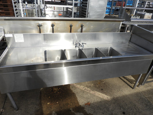 Used Glastender 4 Compartment Under Bar Stainless Steel Commercial sink 84"W X 24"D - SS19