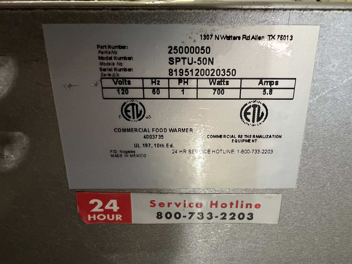New APW Wyott SPTU-50N Heat and Hold Hot Dog Warming Drawer 120V