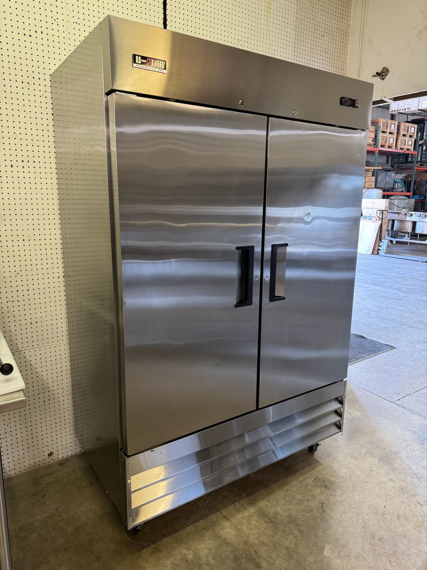 Used 54" U-Star USRF-2D Two Section Solid Door Reach In Refrigerator 115V