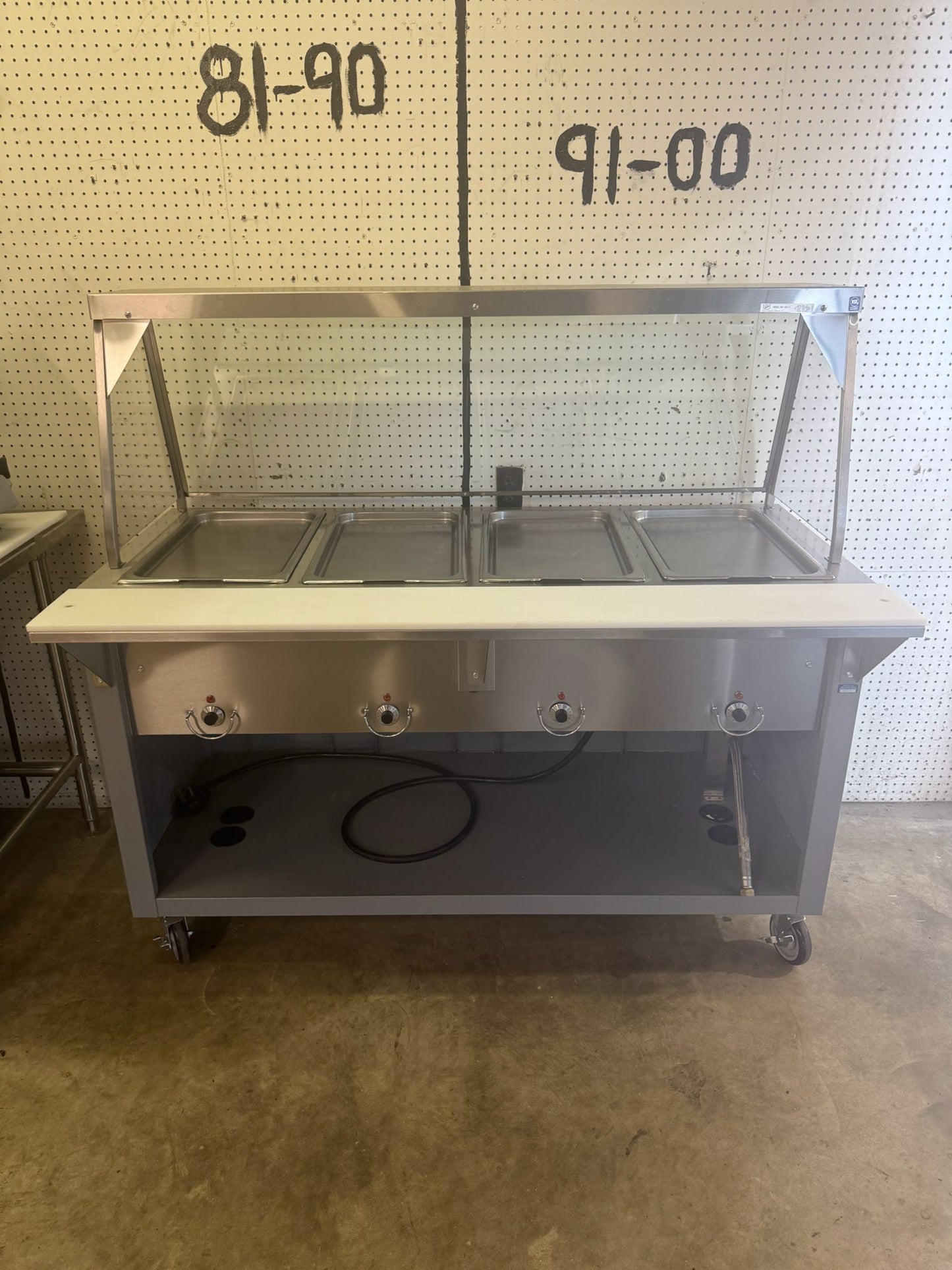 Used Duke E304-25PG-SW 4 Well Steam Table w/Sneeze Guard - 208V