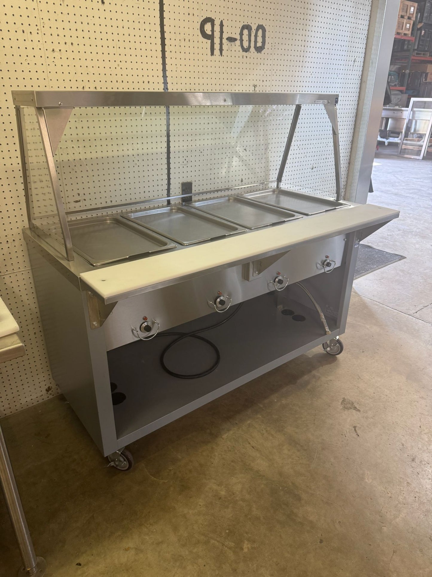 Used Duke E304-25PG-SW 4 Well Steam Table w/Sneeze Guard - 208V