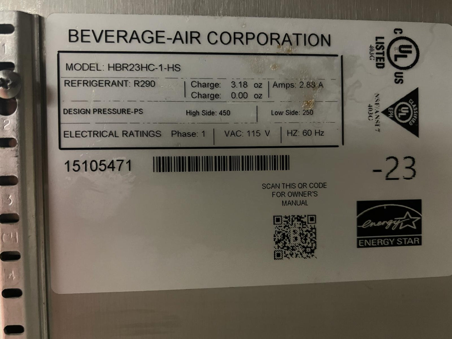 Used 27" Beverage-Air HBR23HC-1-HS Half Door Reach-In Refrigerator 115V - WO1