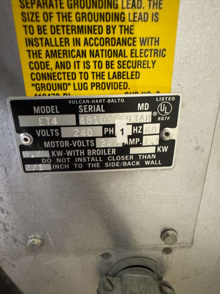 Used Vulcan ET4 Electric Convection Oven with Stand 240V 1PH