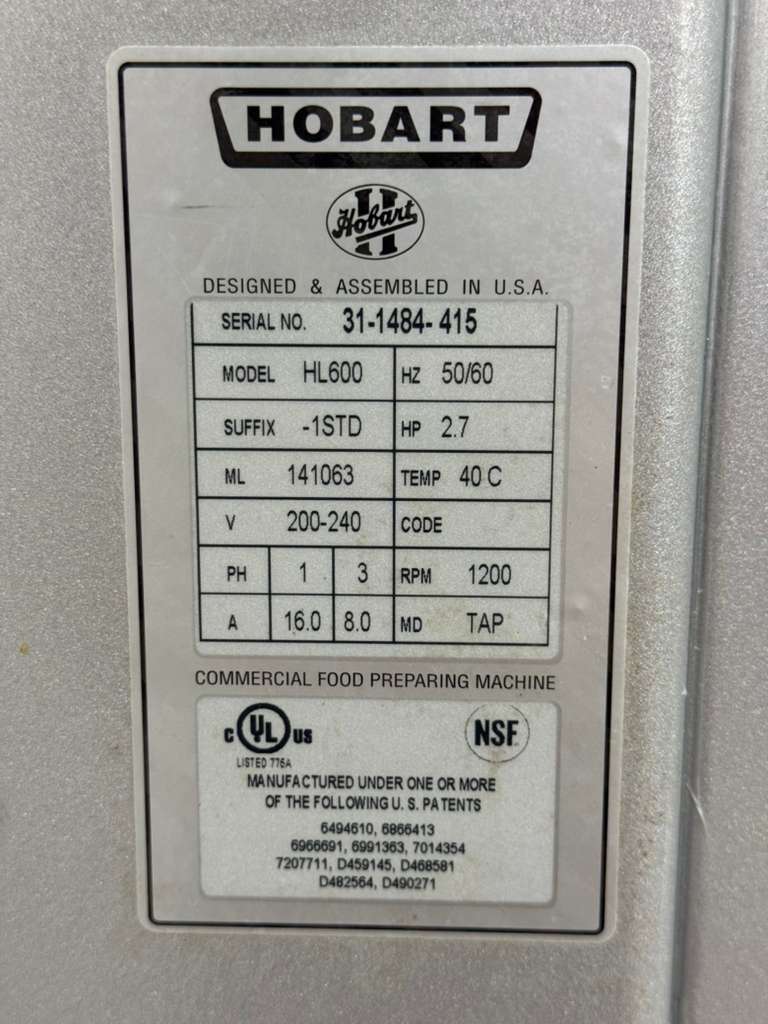 Used 60qt Hobart Legacy HL600-1 Planetary Floor Mixer with Guard - 240V, 3 Phase,