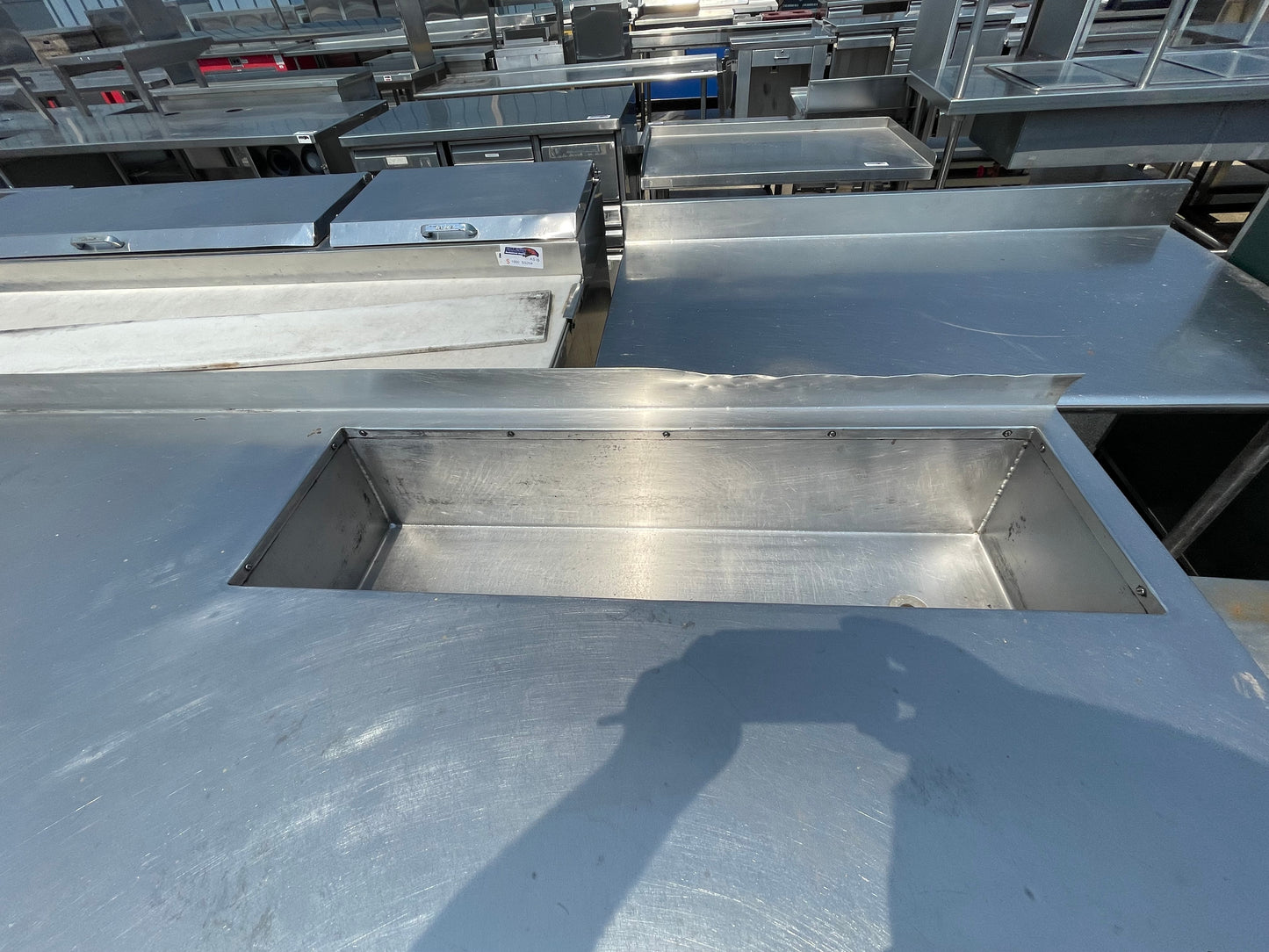 Used 88" Stainless Steel Table with Well and Drain - SS247