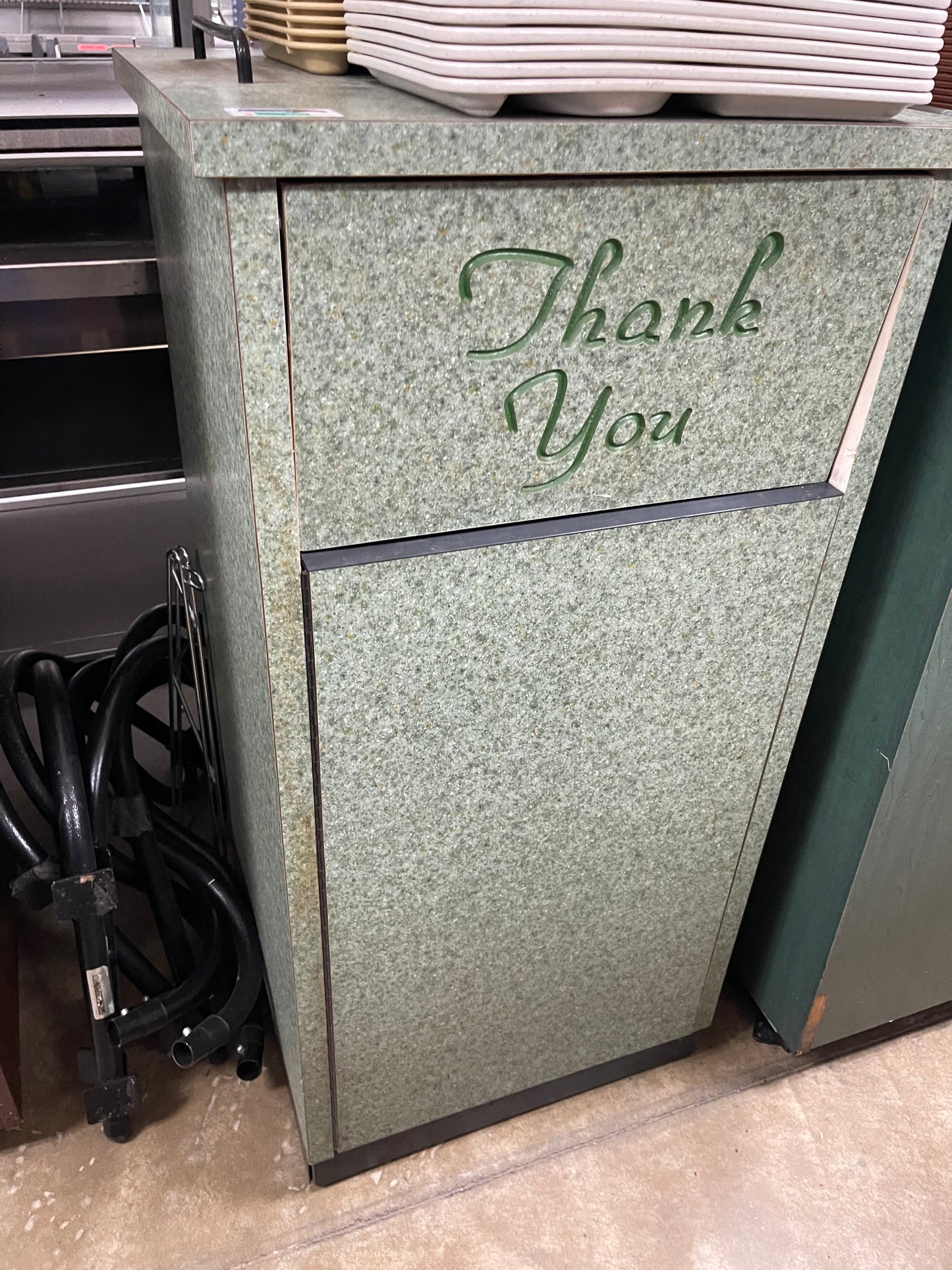 Used 22.75" x 22.75" Green Marbled Laminate Trash Can Receptacle.