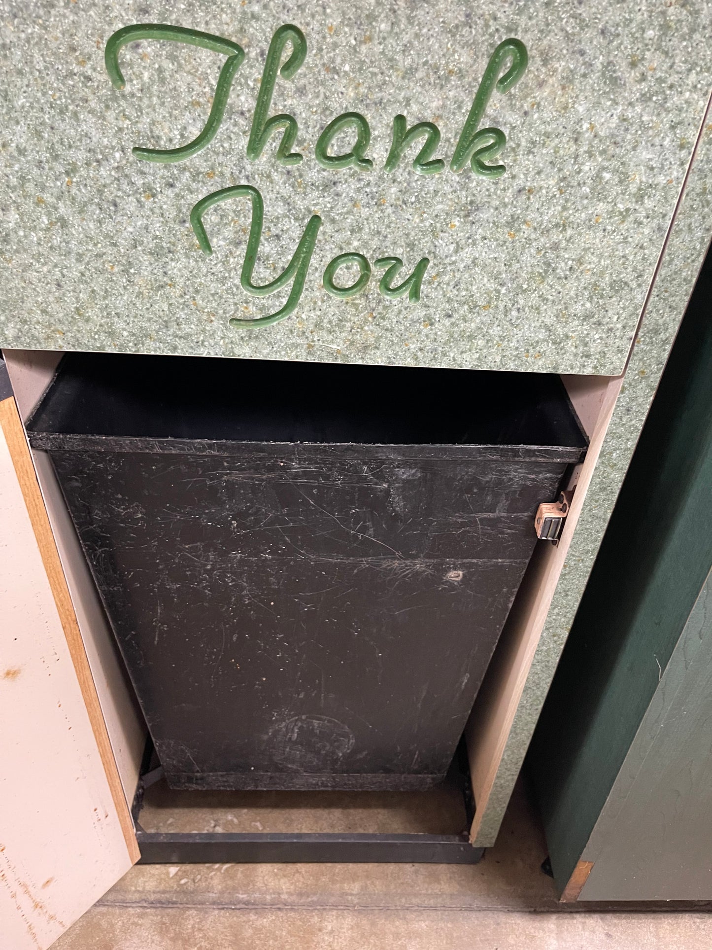 Used 22.75" x 22.75" Green Marbled Laminate Trash Can Receptacle.