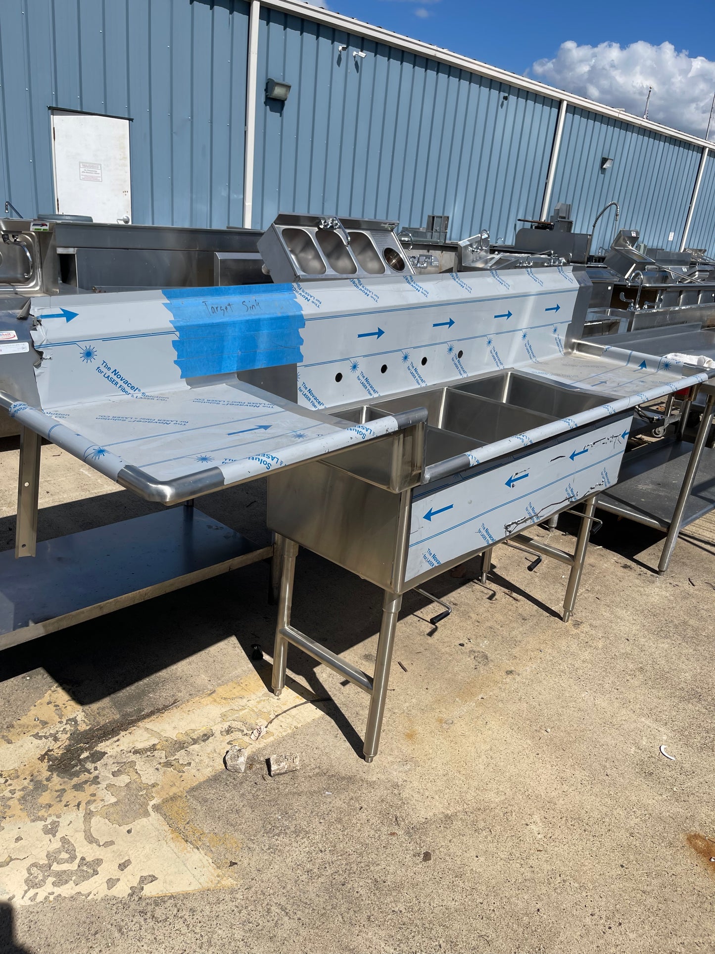 New Winholt 99" Stainless Steel 3 Compartment Sink with Twist Drains - SS267