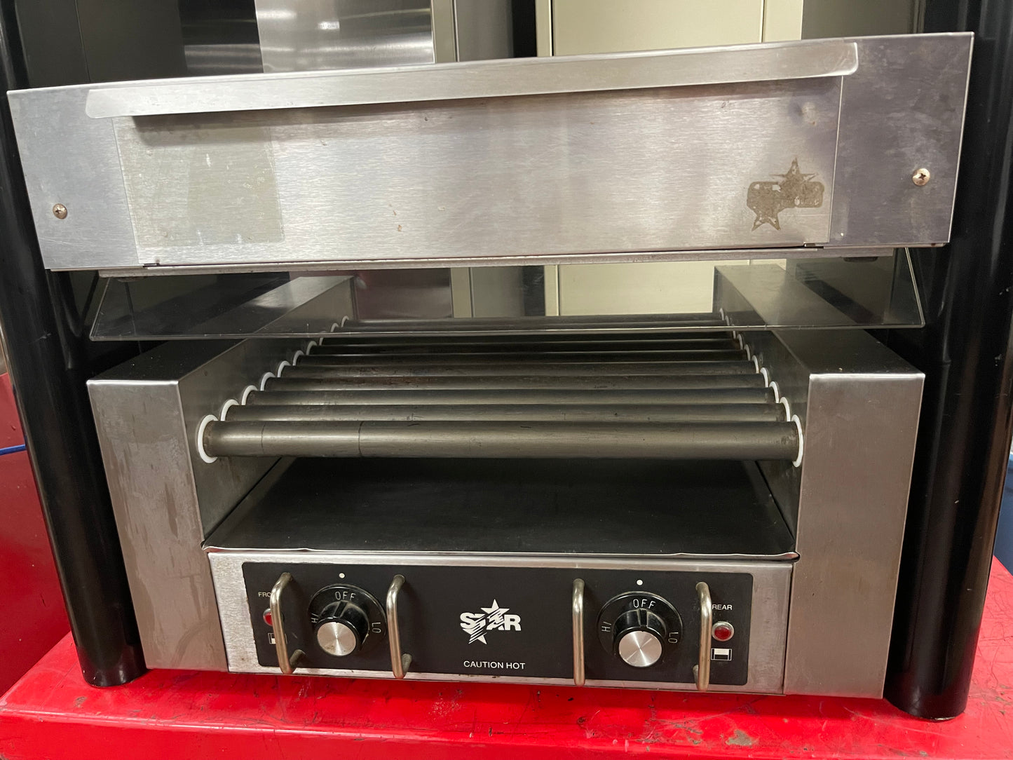 Used Star 25S Stainless Hotdog Roller Star Ambient Bun Box SS25-BB and Lighted Display 120V