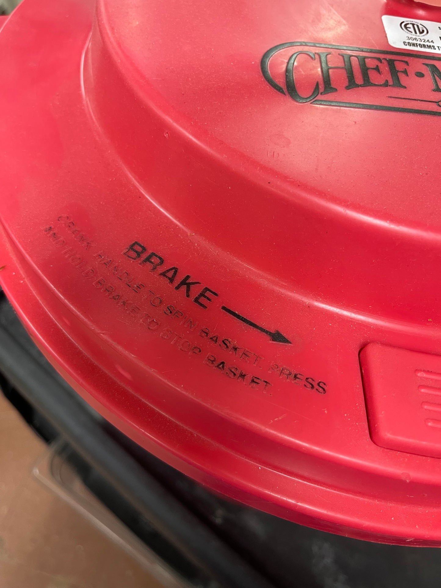 Used Chef Master Commercial 5 Gallon Salad Spinner with Braking System