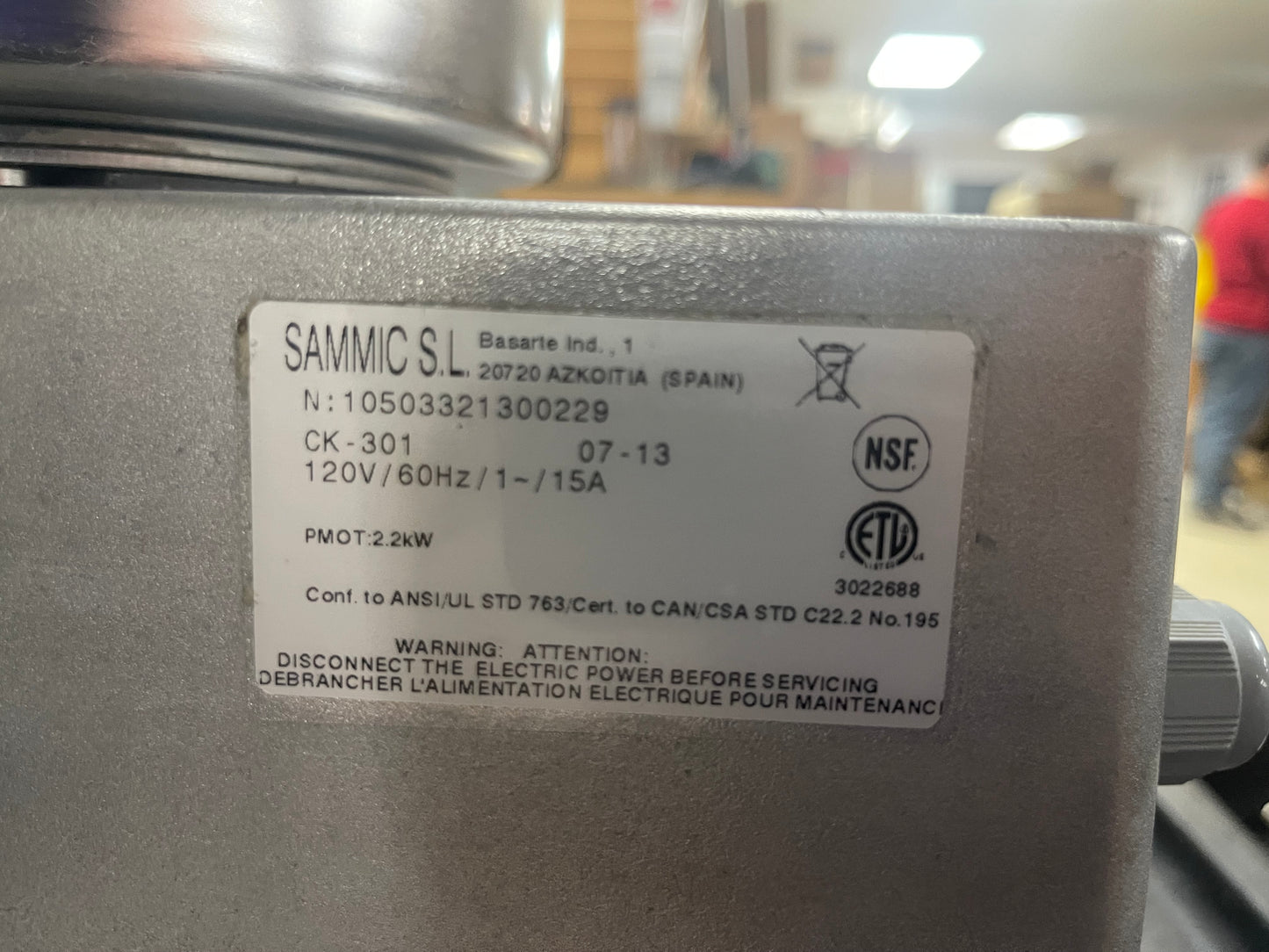 Used 5.8qt Sammic CK-301 Food Processor/Emulsifier w/ 9-1/2" Diameter Bowl 2HP 120V