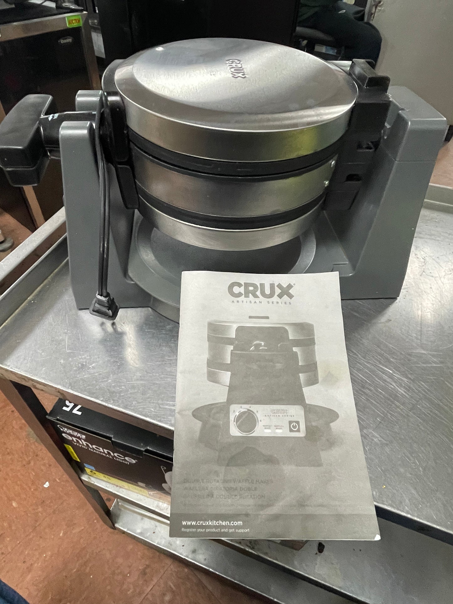 Used CRUX Double Rotating Belgian Waffle Maker Cooker Nonstick 120V 1400W