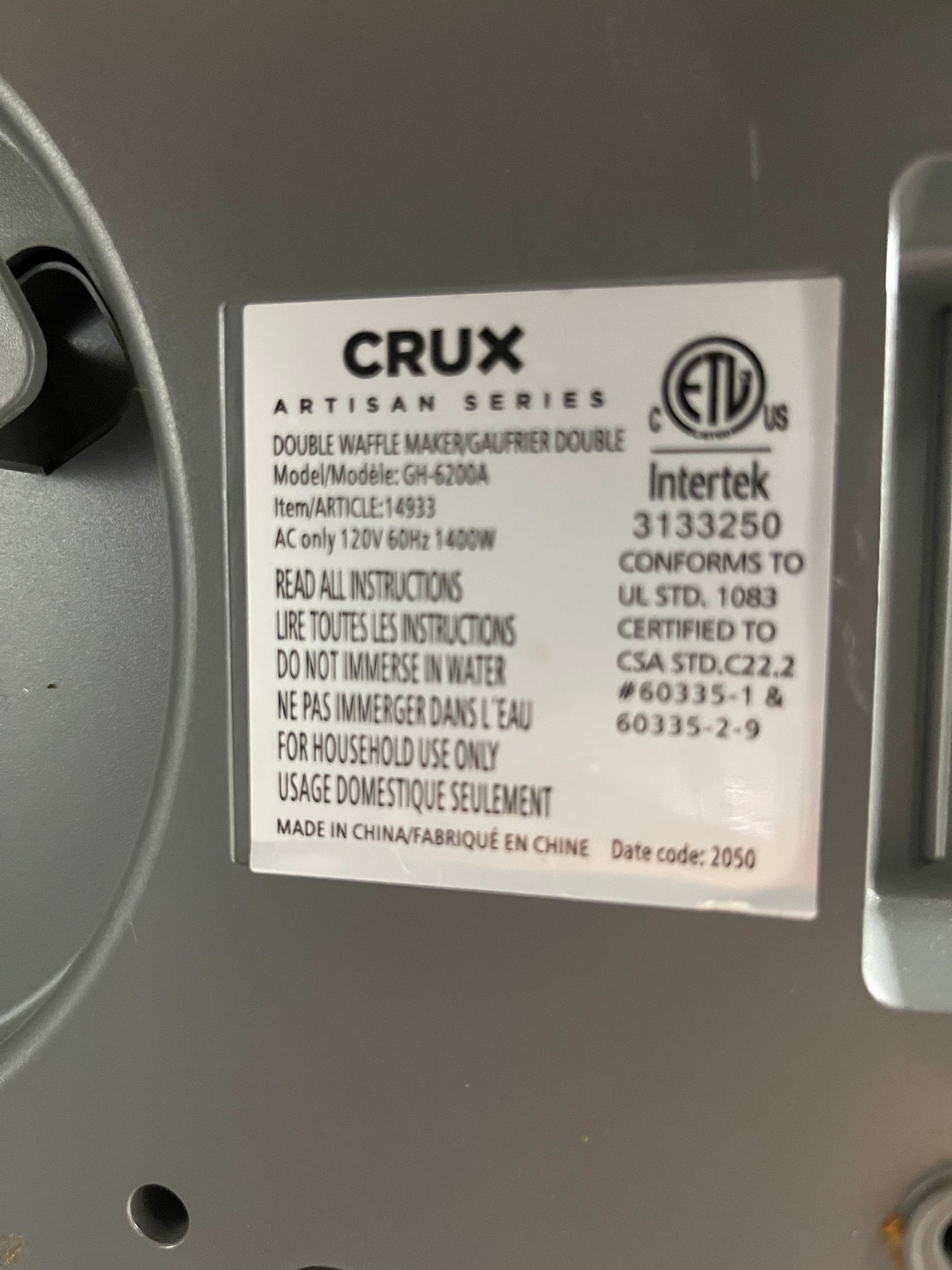 Used CRUX Double Rotating Belgian Waffle Maker Cooker Nonstick 120V 1400W