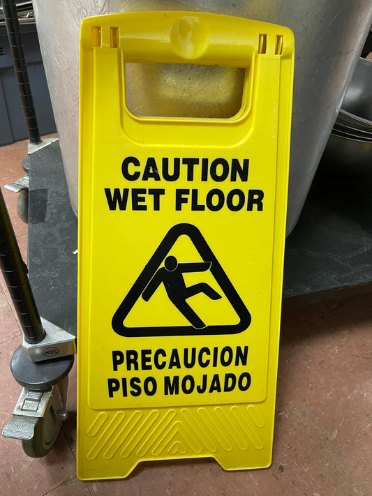 Used Yellow Plastic Folding Wet Floor Sign
