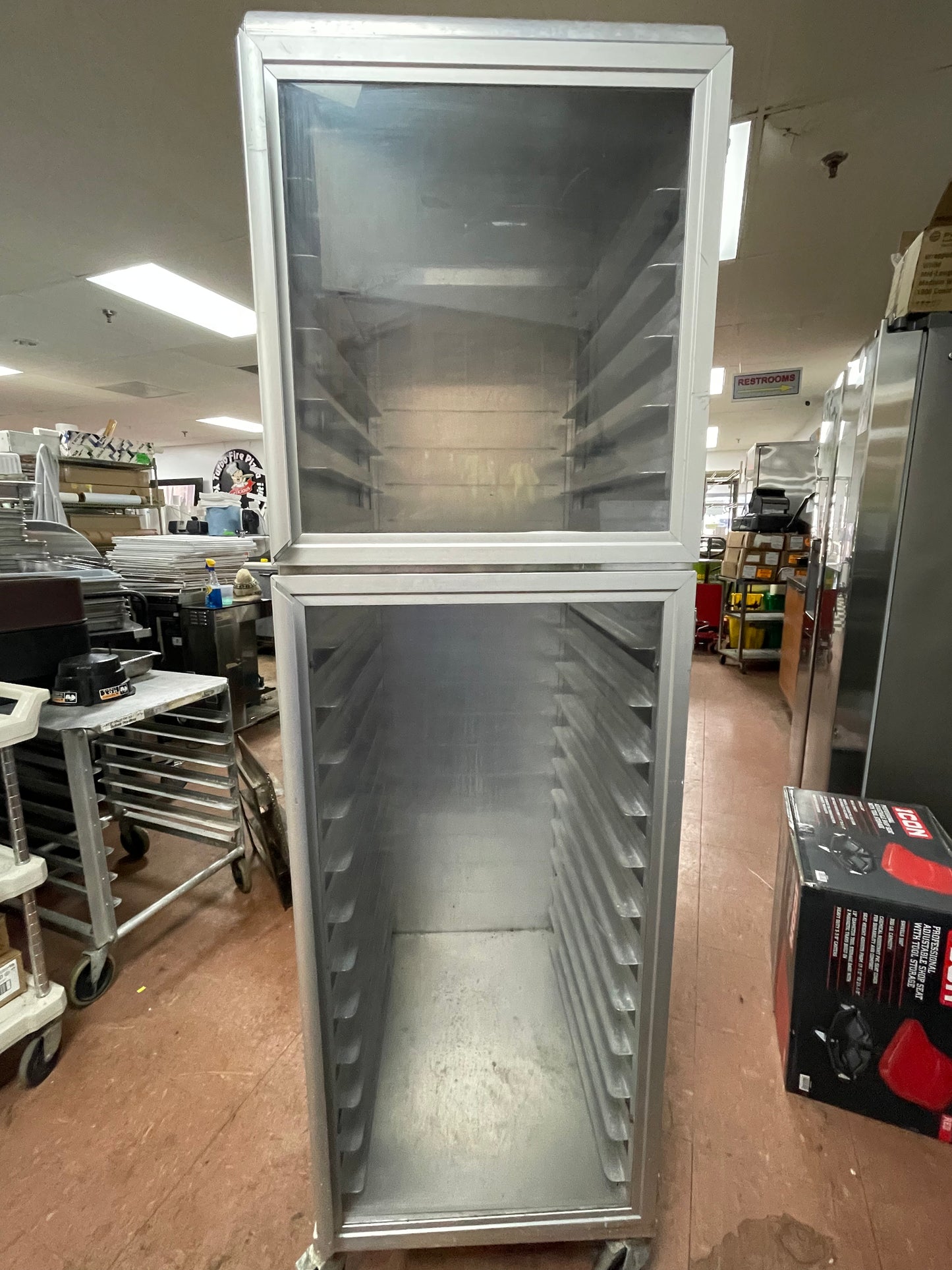 Used Nu-Vu Full Height Dutch Door Enclosed Bread Cabinet Pan Rack - SS303