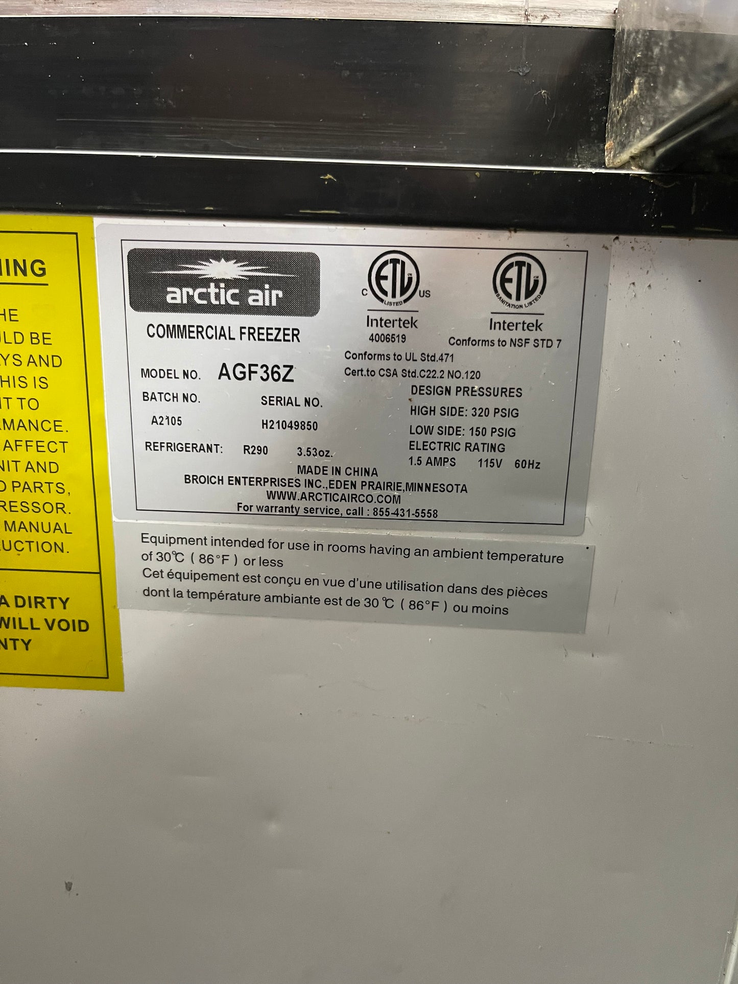 Used Arctic Air AGF36 Single Door 36" Bar Commercial Glass Froster Chiller 120V