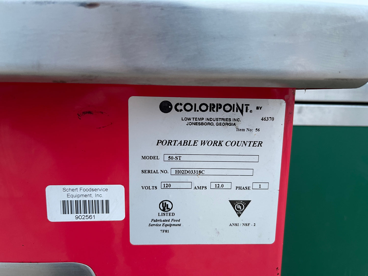 Used Color Point 50"x30" Stainless Steel Portable Work Counter With Outlets 120V