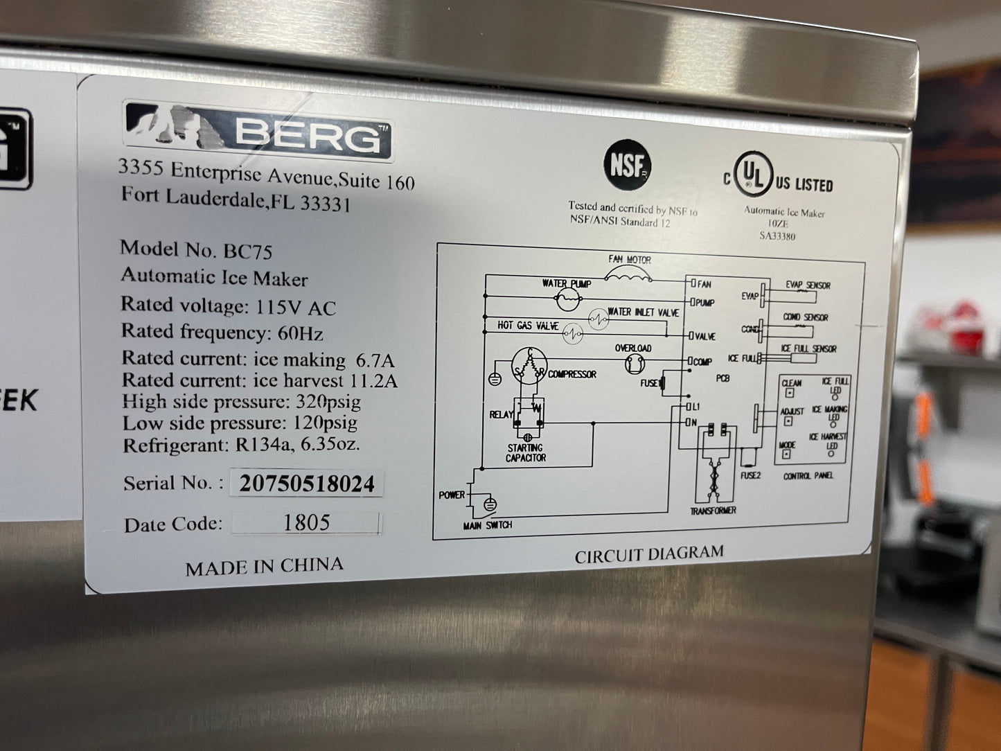 Used Berg BC-75 Stainless Self Contained Ice Machine 75lb per Day 120V
