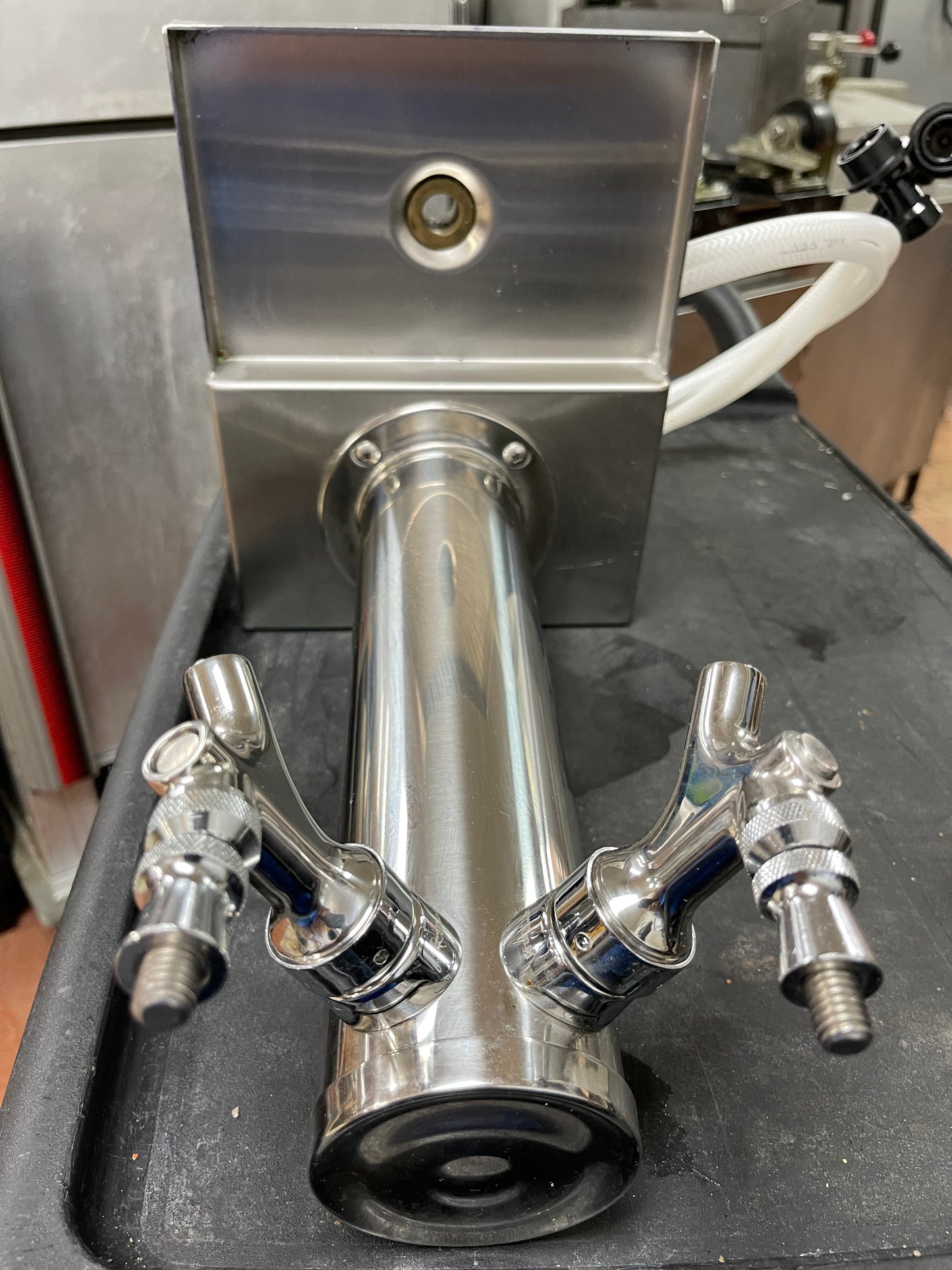 Used Krome Dispense 3" Stainless Double Beer Tower Bar Tap w/ Clamp Base