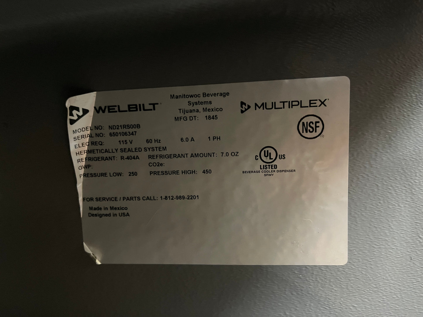 Used Welbilt Multiplex ND21RS00B Nitrogen Beverage Dispenser 120V - SB