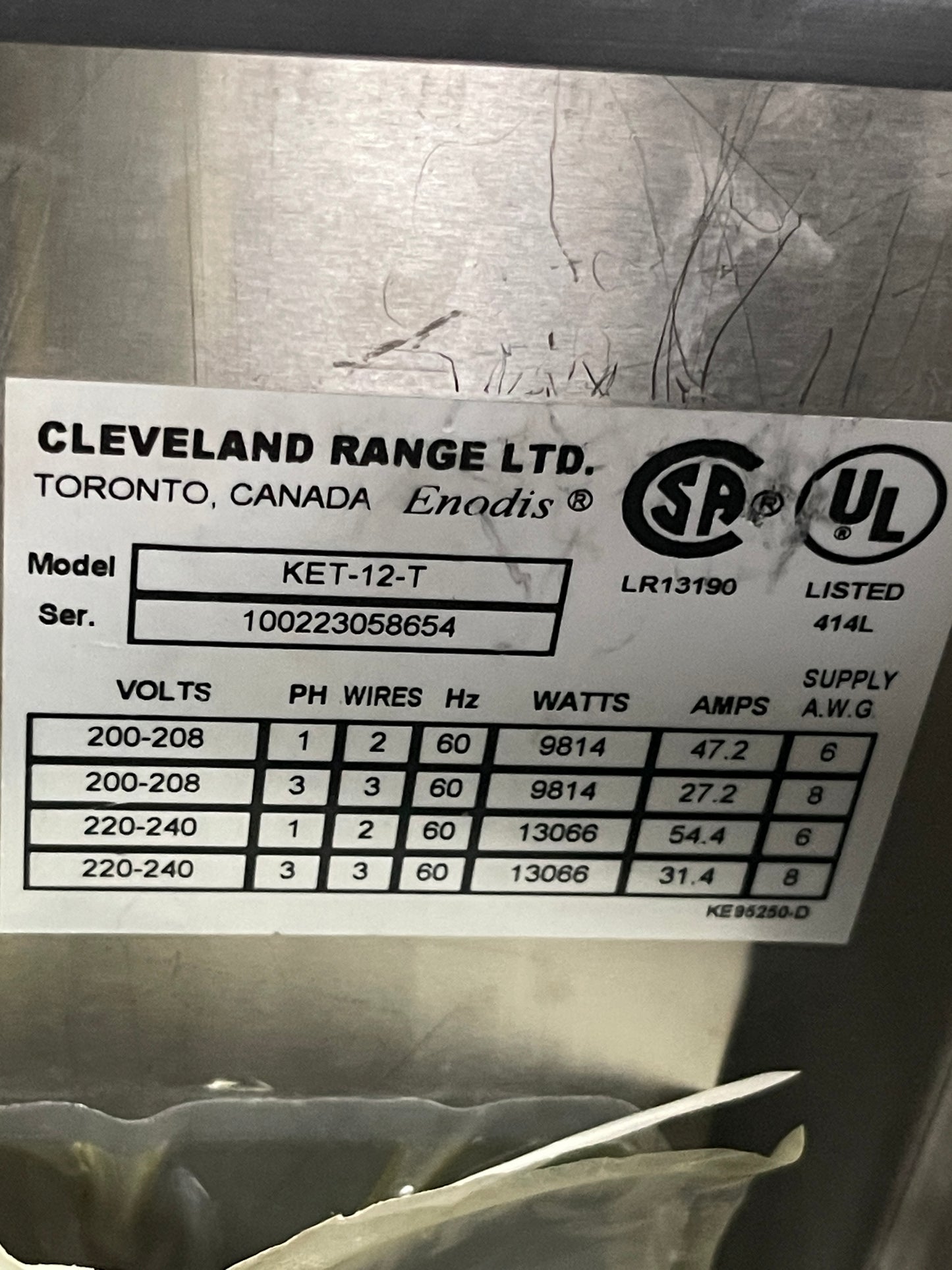 Used Cleveland KET-12-T 12 Gallon Tilting 2/3 Steam Jacketed Electric Tabletop Kettle - 240V 3Ph