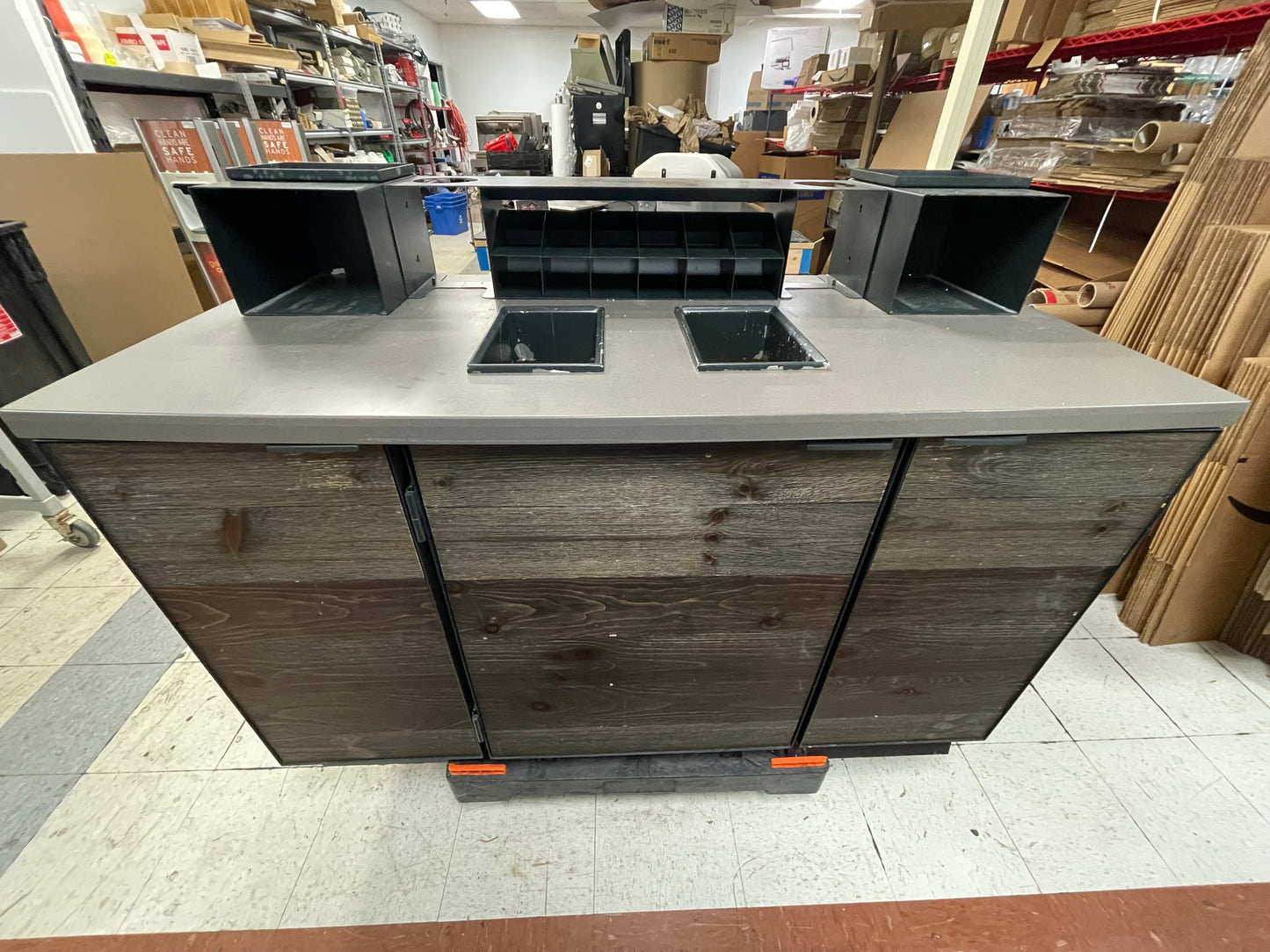 Used 3 Door Condiment Drink Station Cabinet Wooden Laminate - SB