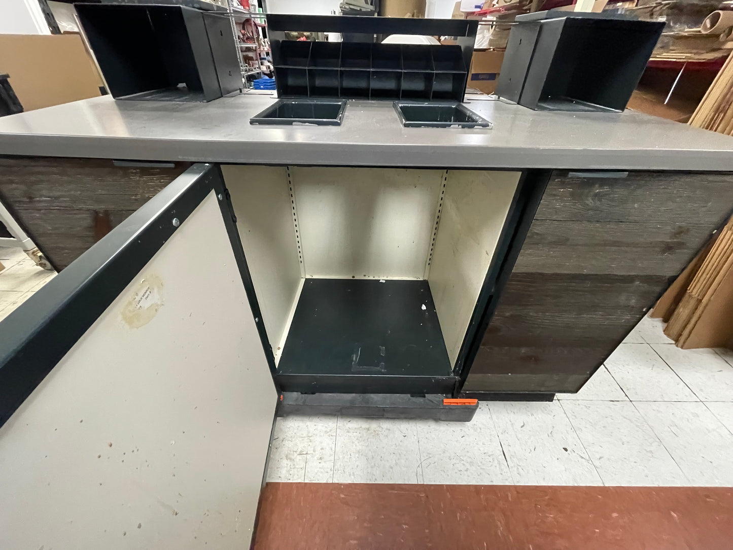 Used 3 Door Condiment Drink Station Cabinet Wooden Laminate - SB