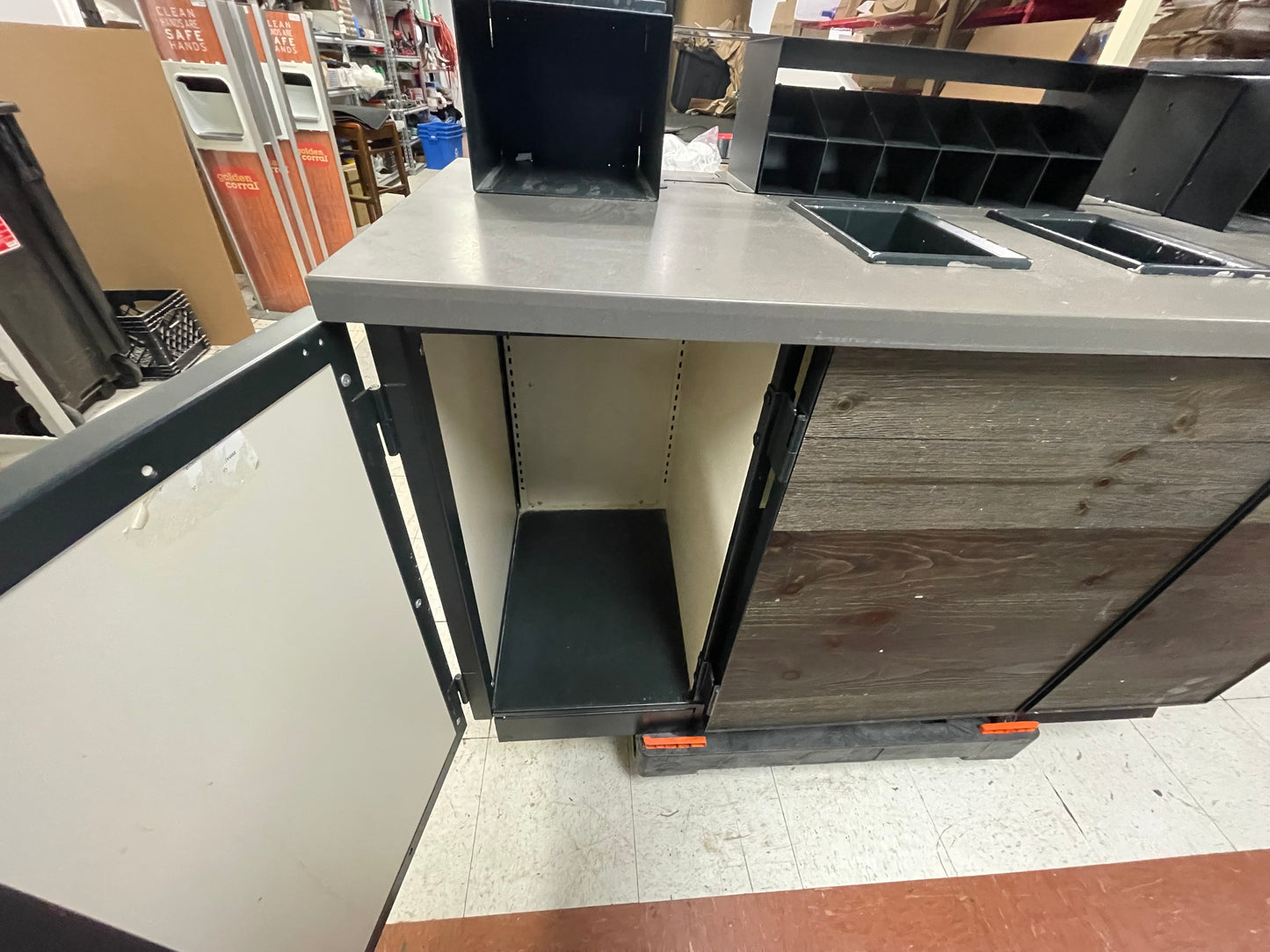 Used 3 Door Condiment Drink Station Cabinet Wooden Laminate - SB