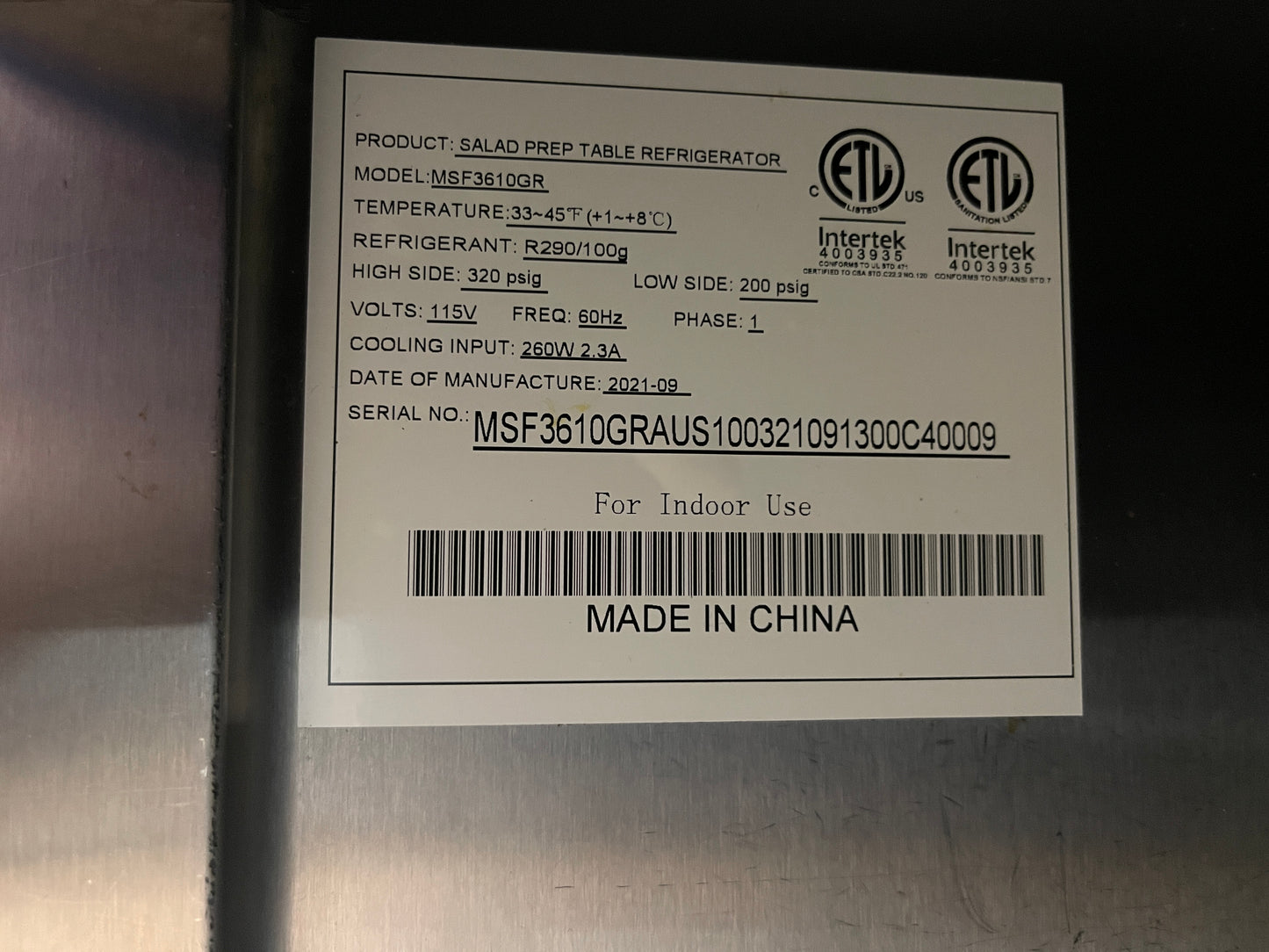 Used 36" Atosa MSF3610GR Sandwich/Salad Refrigerated Prep Table 115V