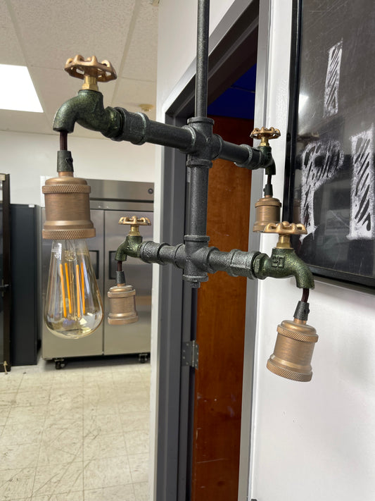 Used Steampunk Industrial Water Pipe and Spigot 4 LED Ceiling Light