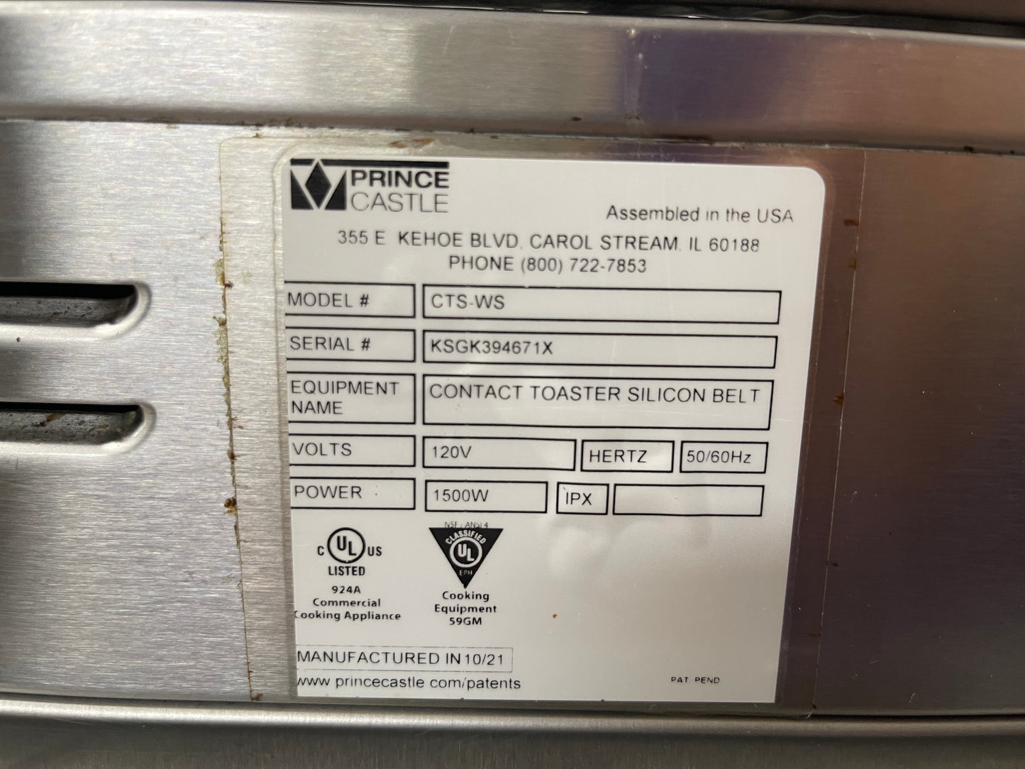 Used Prince Castle CTS-WS Vertical Contact Bun Toaster with Silicone Belt - 120V, 1500W
