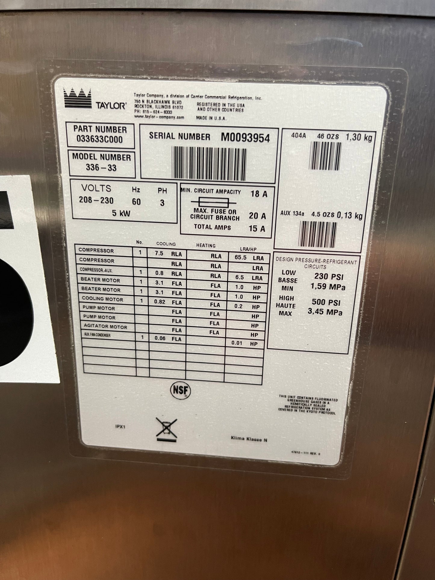 2010 Taylor 336-33 Twist Ice Cream Machine 220V 3 Phase Air Cooled