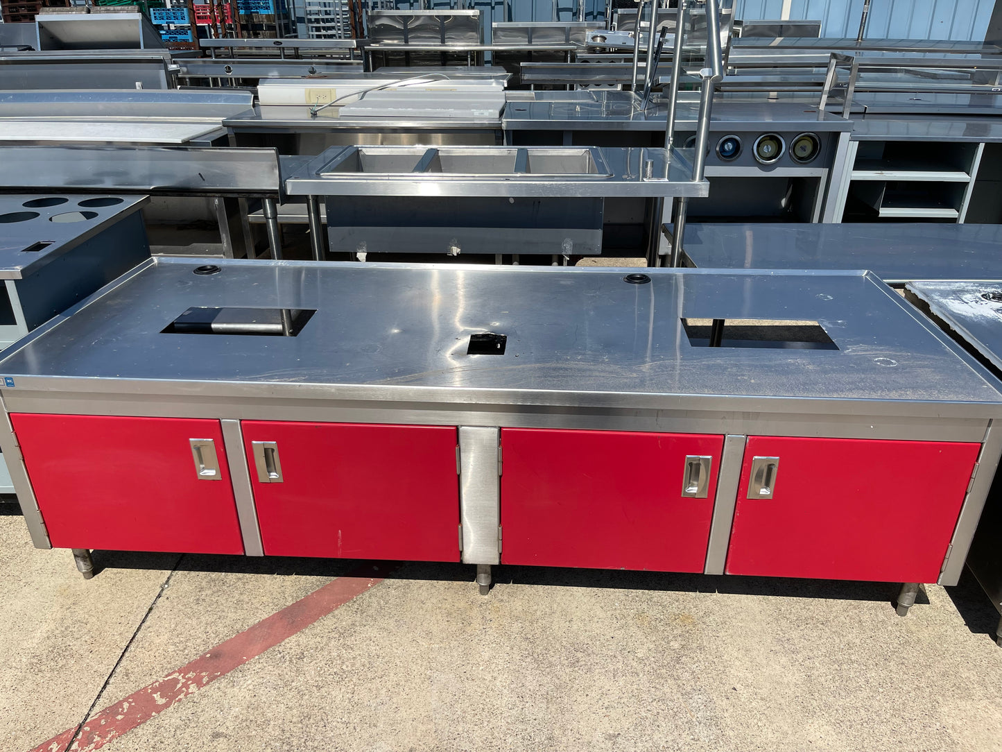 Used 96" Work Top Equipment Stand Cabinet Base with 4 Doors - SS85