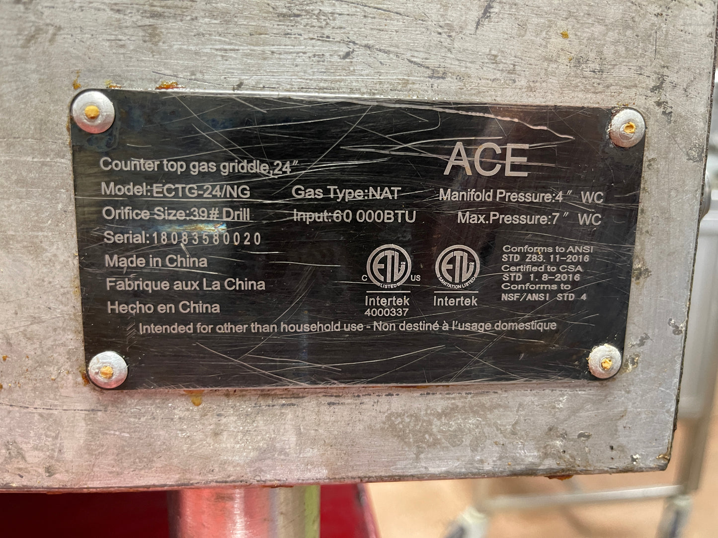 Used 24" ACE Natural Gas Griddle 60,000 BTU - COZ