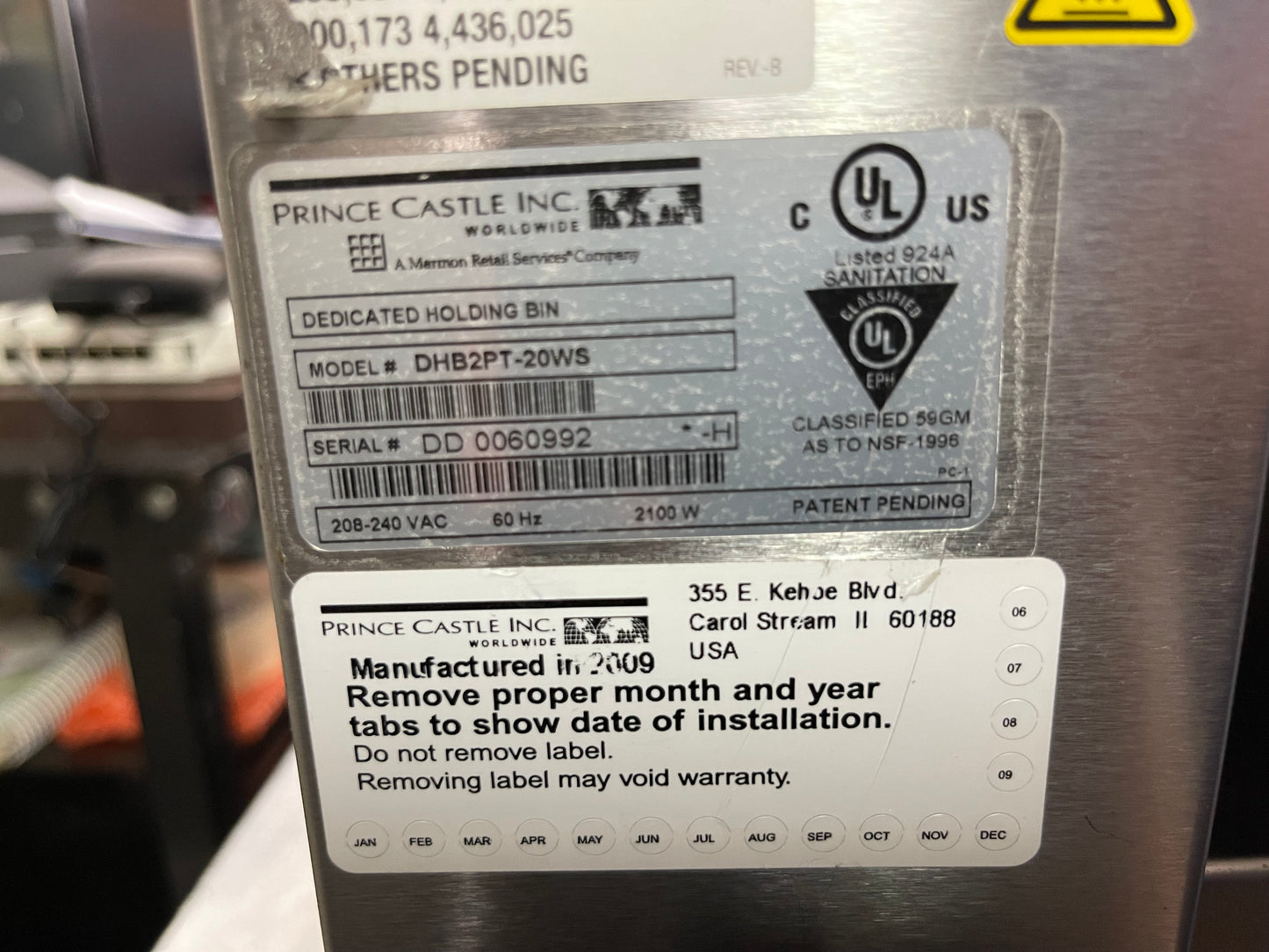 Used Prince Castle DHB2PT-20WS Pass Thru Heated Holding Food Warmer 220V
