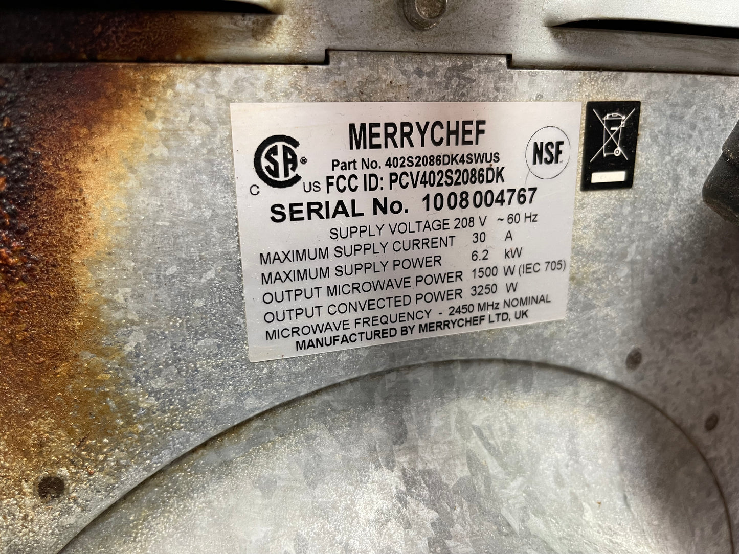 Used Merrychef 402S High-Speed Accelerated Cooking Countertop Oven 220V
