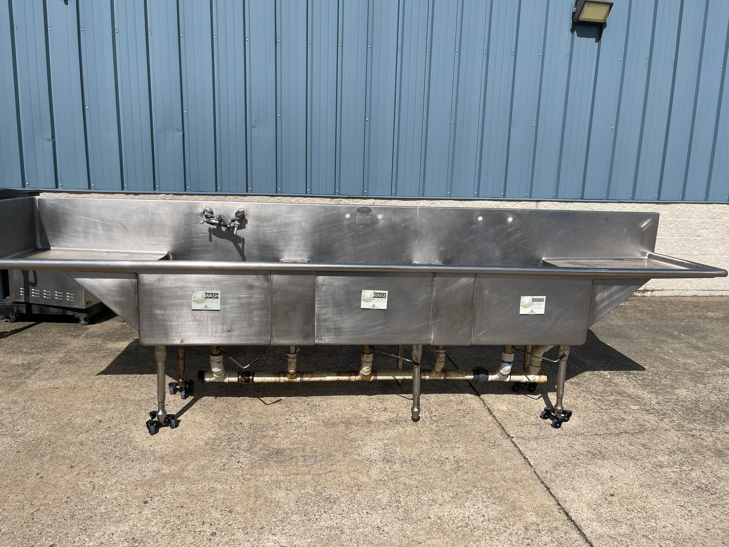 Used 156" Duparquet 3 Compartment Commercial Sink with Twist Drains - SS10