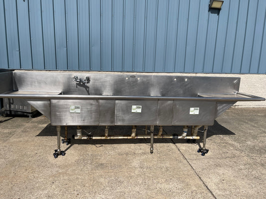 Used 156" Duparquet 3 Compartment Commercial Sink with Twist Drains - SS10