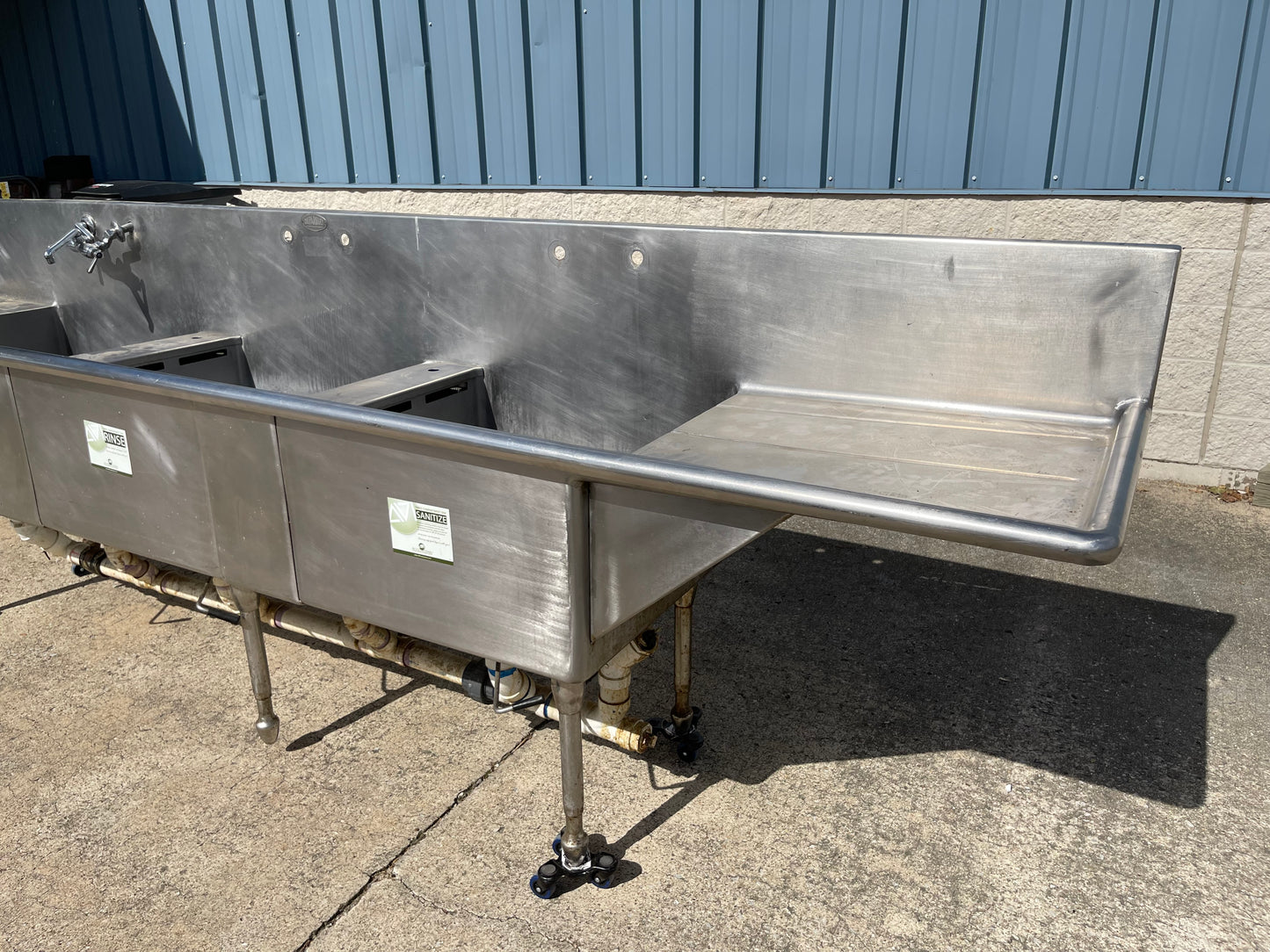 Used 156" Duparquet 3 Compartment Commercial Sink with Twist Drains - SS10