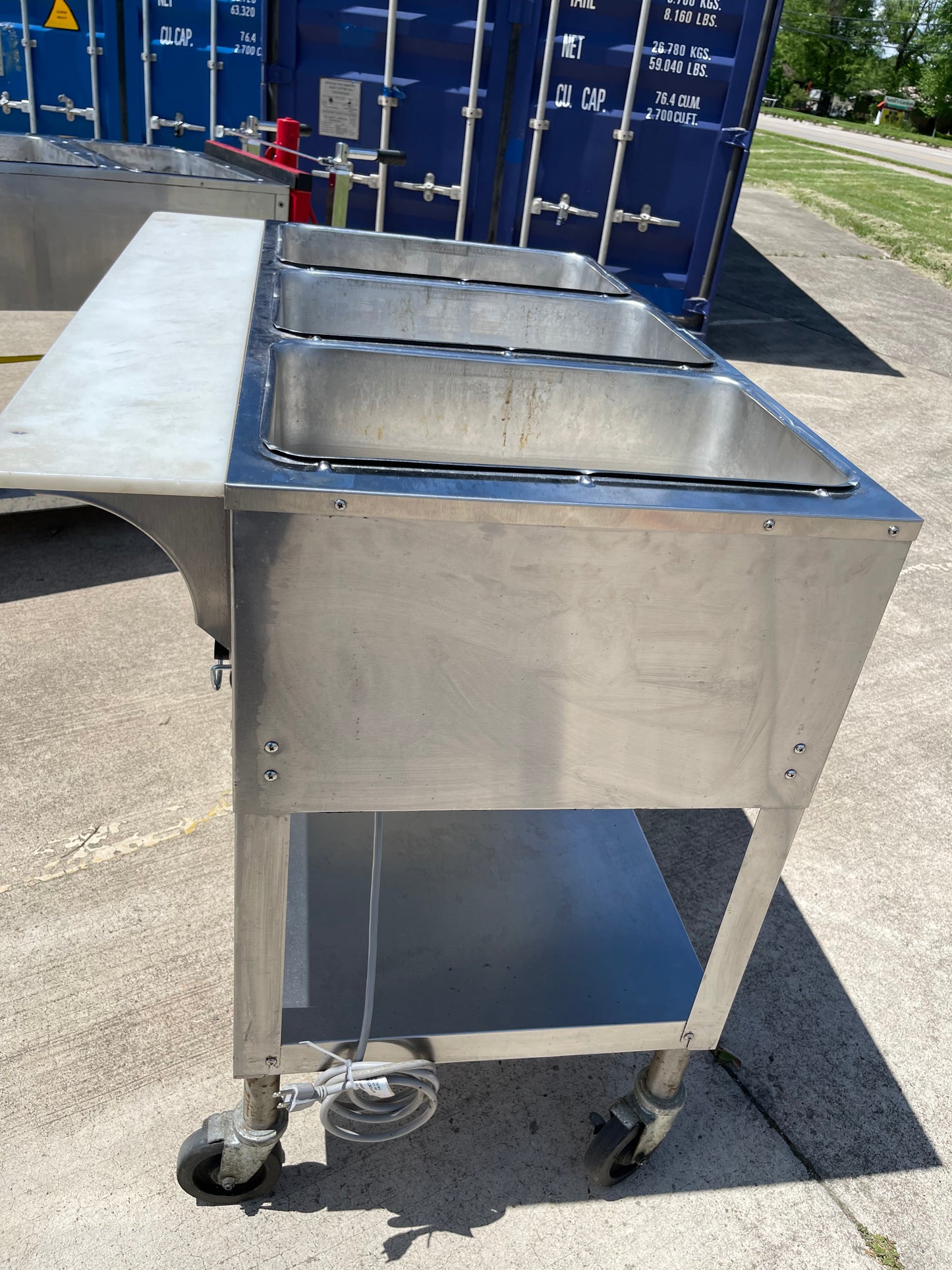 Used Duke E303 44 3/8" Hot Food 3 Open Well Heated Steam Table & Cutting Board 120V 1500W