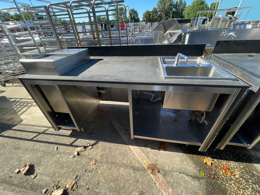 Used 78" BSI Custom Built Composite Table with Sink and Ice Bin - SS6